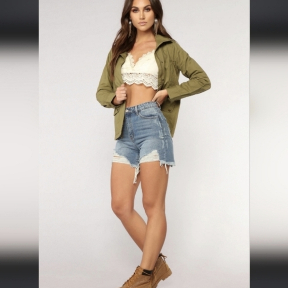High Waist Distressed Denim Jorts